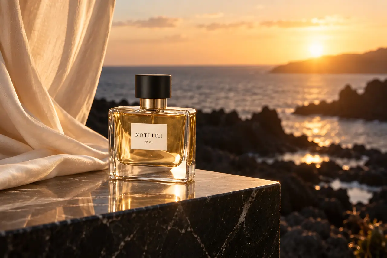 Flacon de parfum Notlith dans le film de démonstration