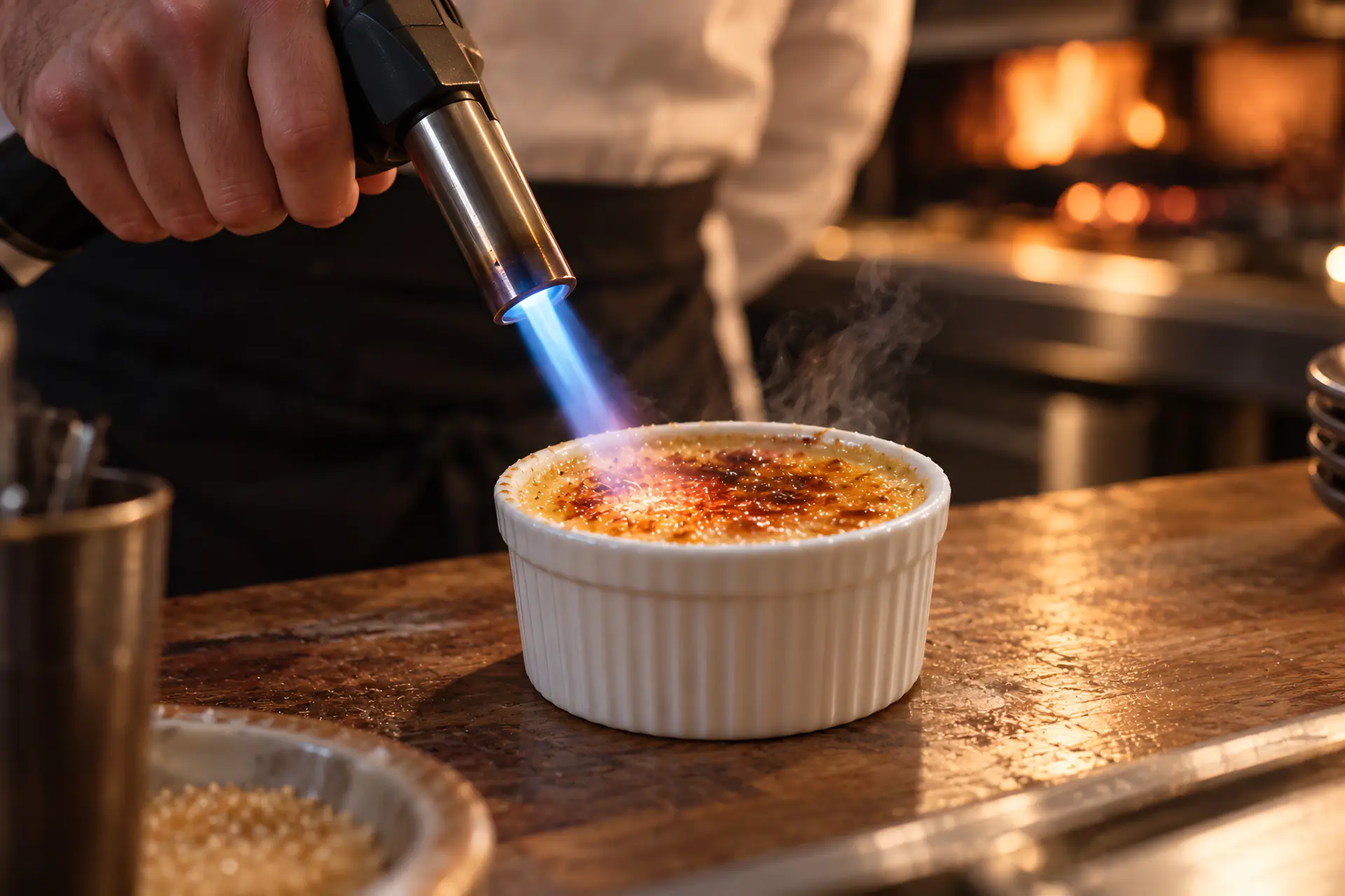 crème brûlée caramélisée au chalumeau