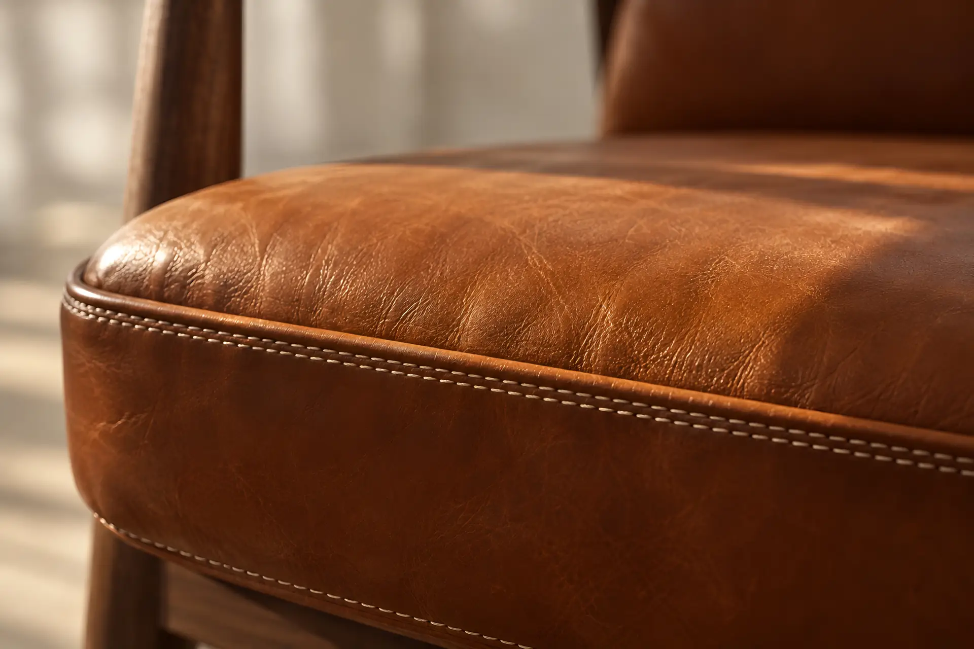 gros plan sur l’assise en cuir et ses coutures