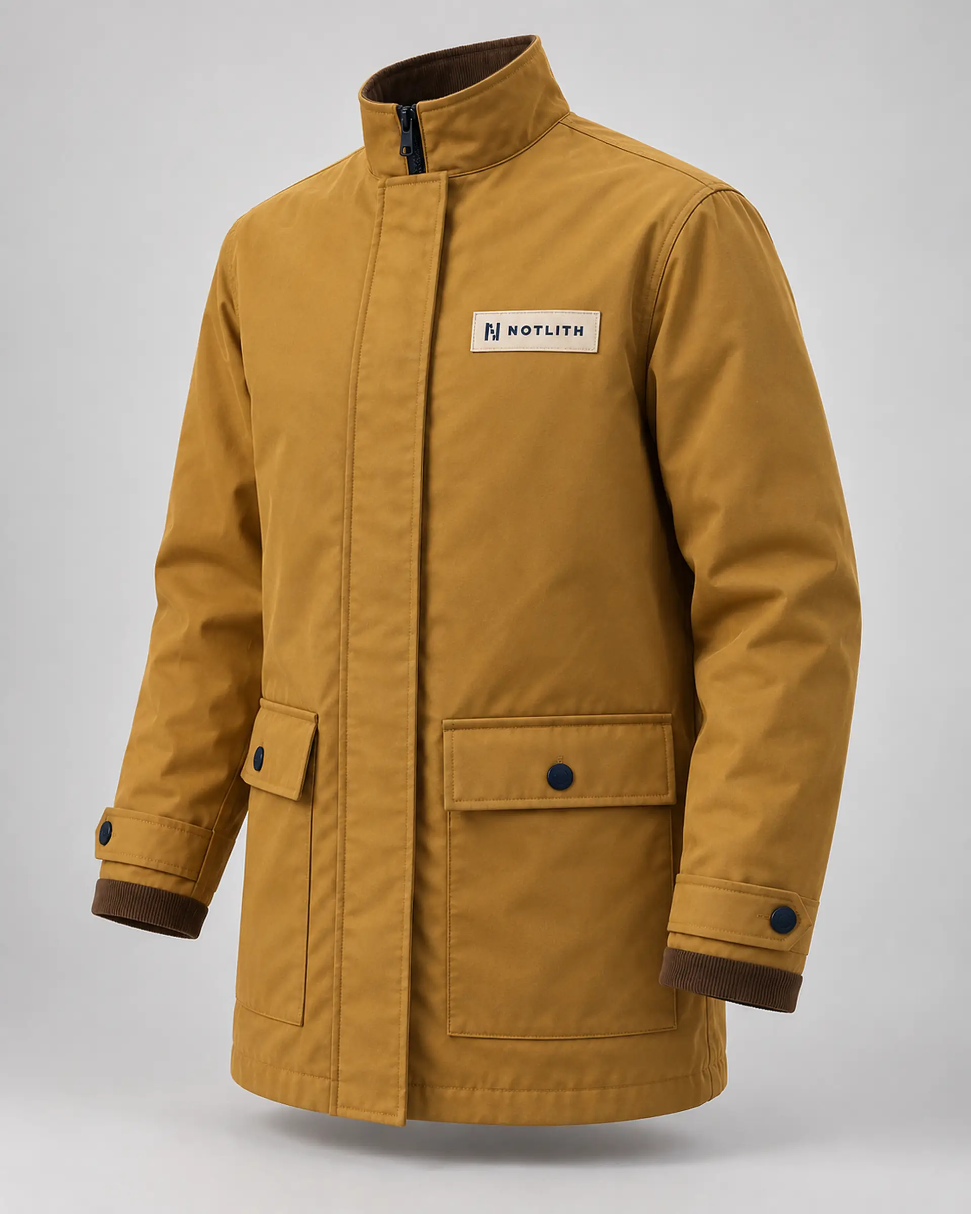 veste ocre vue de face sur fond clair
